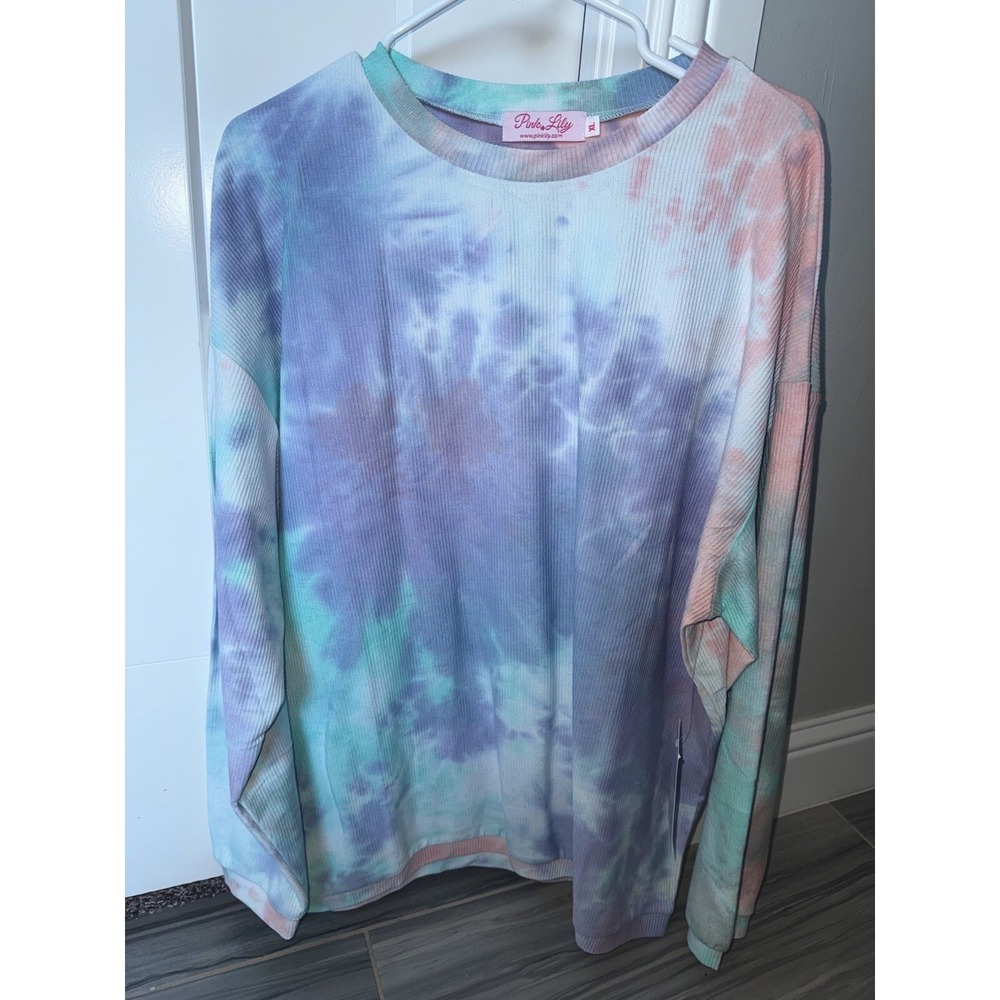 Pink Lily Tie Dye Corded Crew Sweatshirt XL